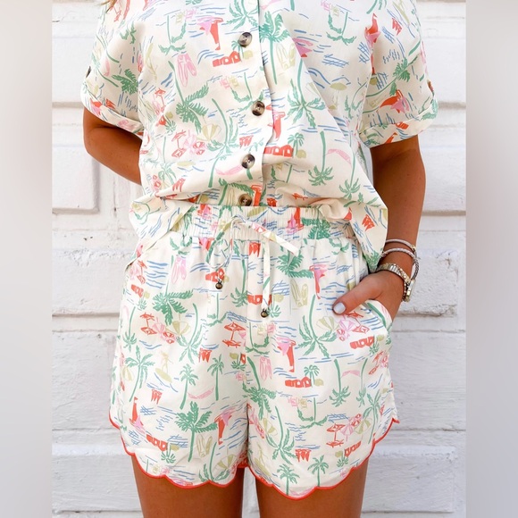LIKE-NEW Karlie FULL SET Seashore Tropical Scallop Shorts + Shirt Set - Picture 2 of 10